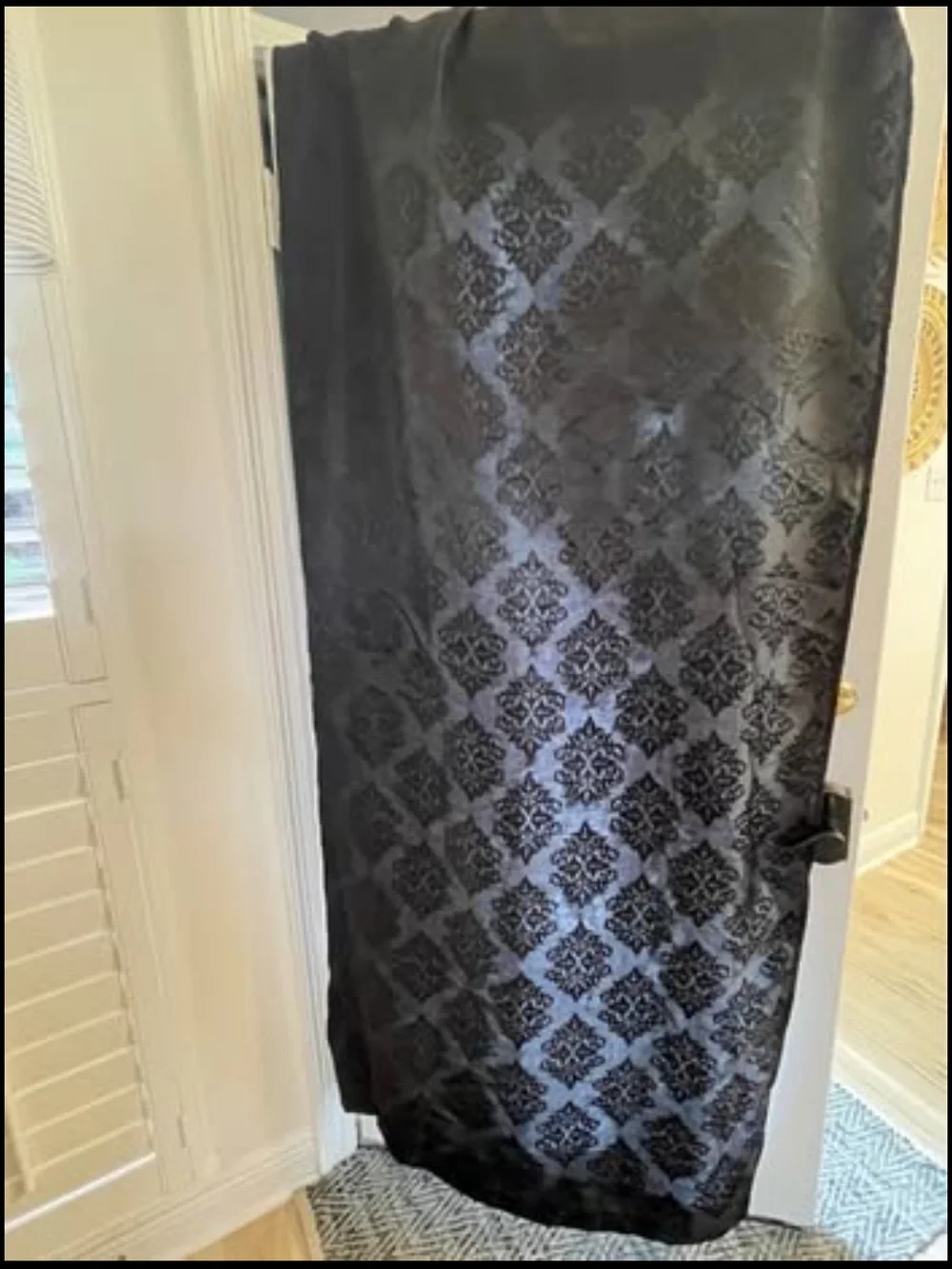 Set of 4 Black Damask Satin Curtain Panels